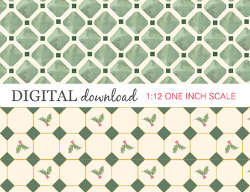 Preview image of 1:12 scale printable Christmas designs dollhouse flooring, designed for miniatures and shown as digital sheets ready for instant download and printing.
